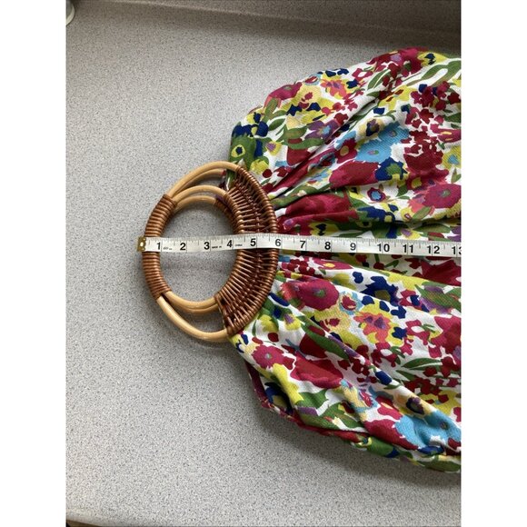 Large Antique Wicker & Canvas Handbag Colorful Floral Boho Beach Vacation - Picture 12 of 13